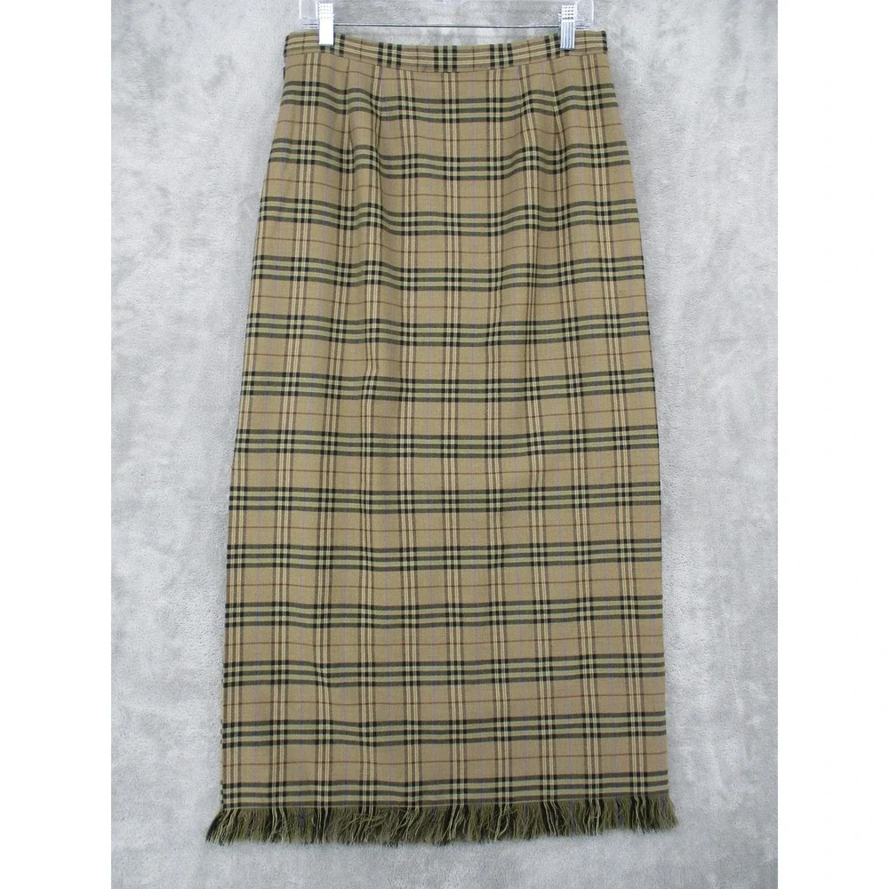 Vintage Rafaella Skirt Women 12 Plaid Wool Blend Maxi Fringe Straight Pencil Zip - Picture 2 of 8